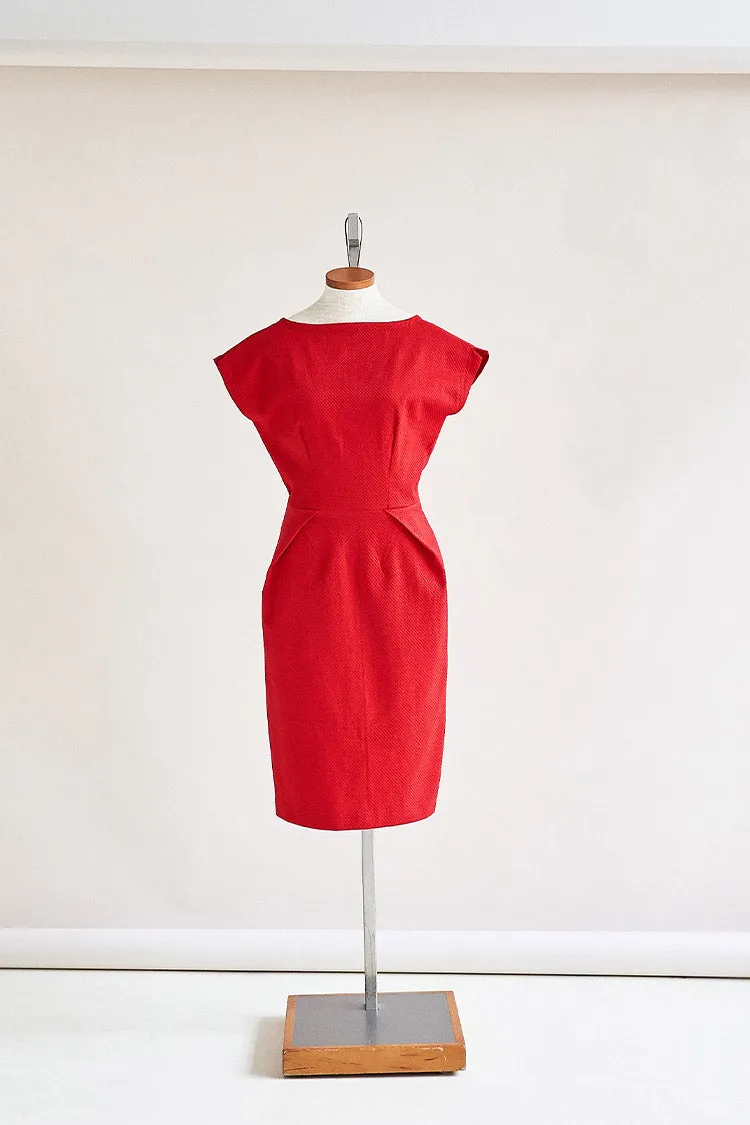 37-4 Waisted dress with overlapping shoulders