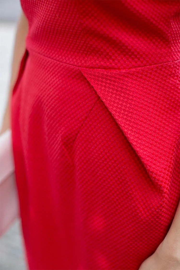 37-4 Waisted dress with overlapping shoulders