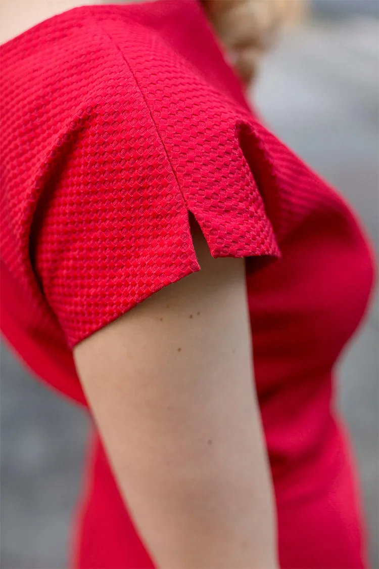37-4 Waisted dress with overlapping shoulders