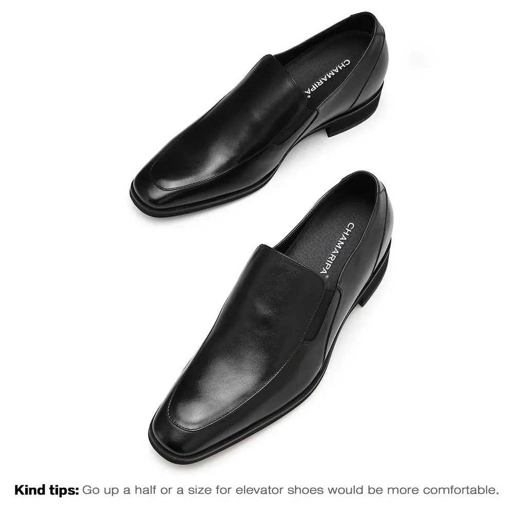 7CM / 2.76 Inches - CMR CHAMARIPA Elevator Loafers For Men Hidden Heel Shoes Black Calfskin Leather