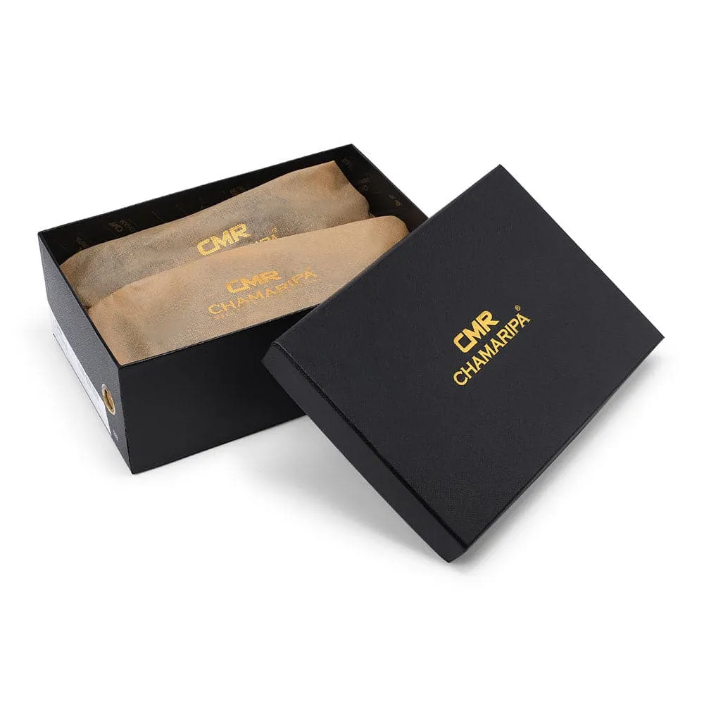 7CM / 2.76 Inches - CMR CHAMARIPA Elevator Loafers For Men Hidden Heel Shoes Black Calfskin Leather