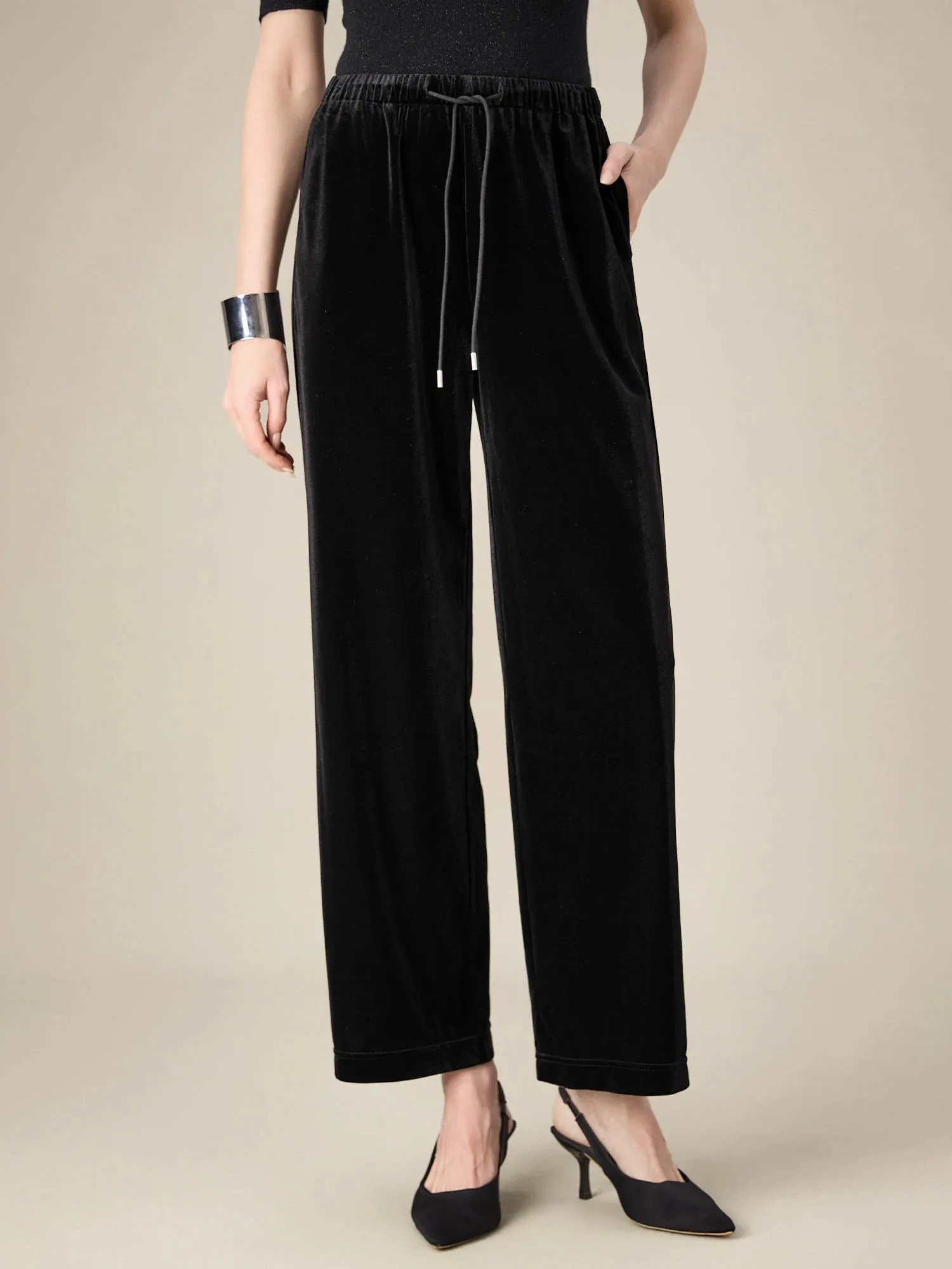 Amoretu Women's Velvet Elastic Waist Drawstring Pants