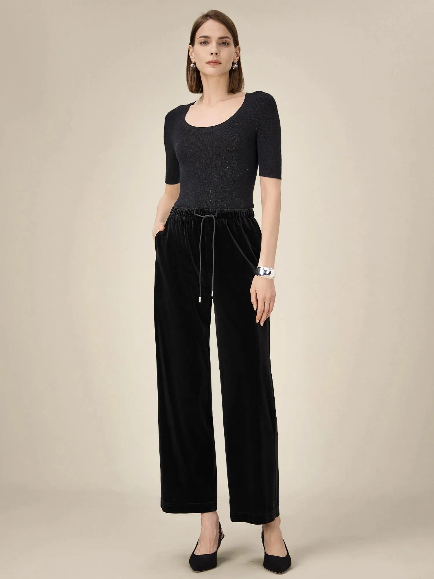 Amoretu Women's Velvet Elastic Waist Drawstring Pants