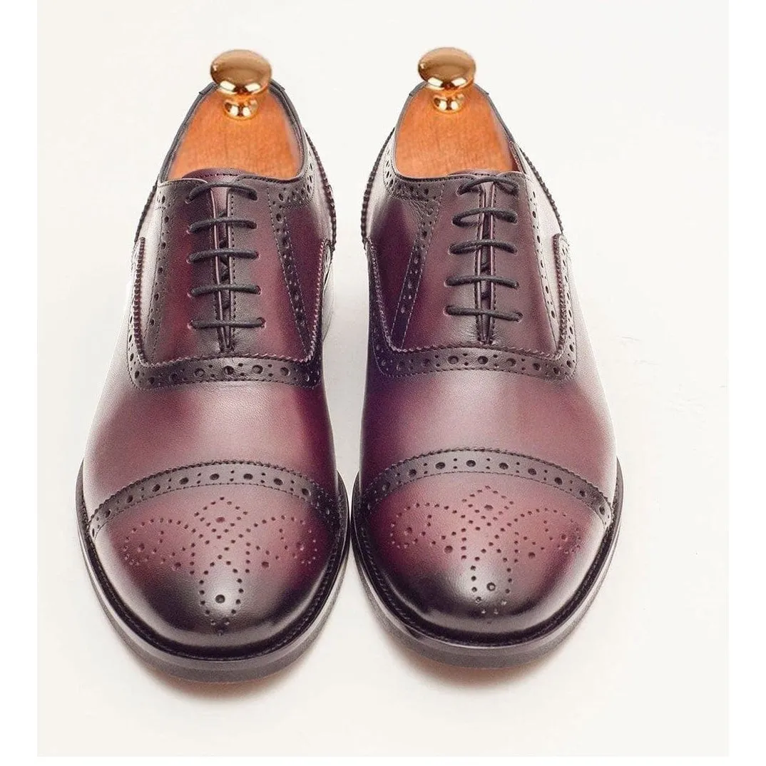 Ariston Boys Burgundy Oxford Lace-up Leather Dress Shoes