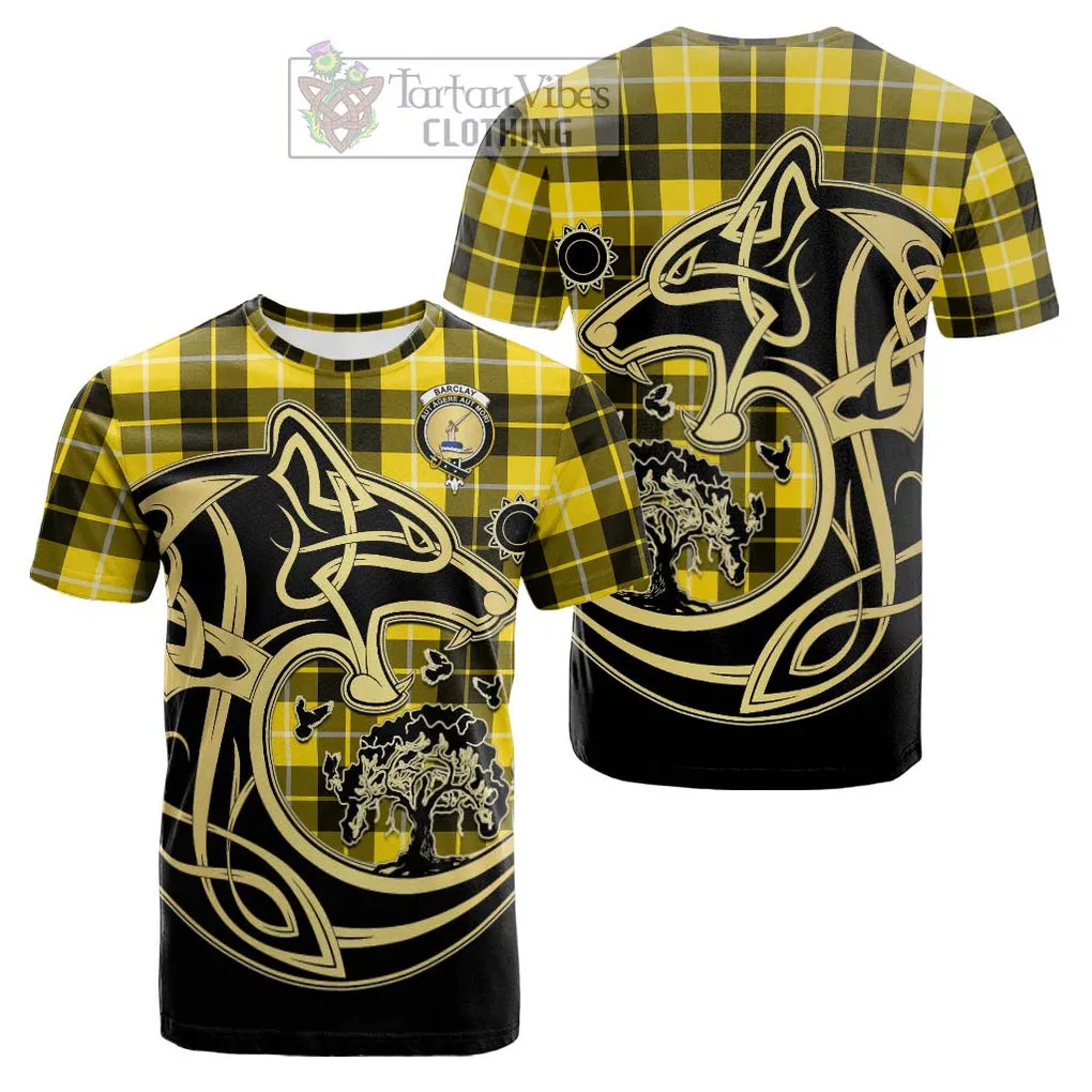 Barclay Dress Modern Tartan Cotton T-shirt with Family Crest Celtic Wolf Style