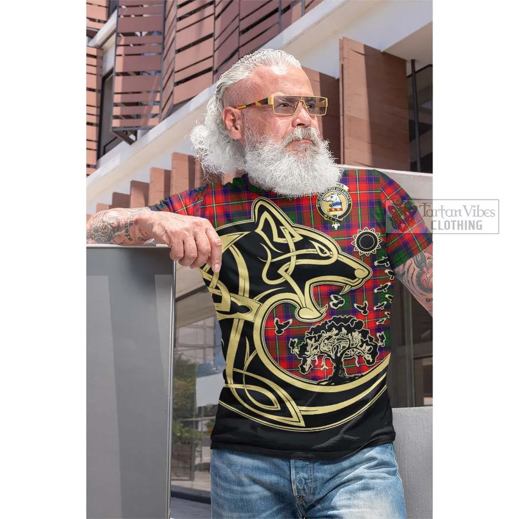 Belsches Tartan Cotton T-shirt with Family Crest Celtic Wolf Style