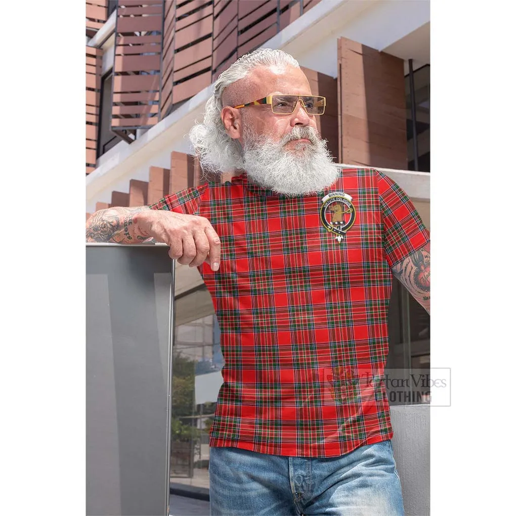 Binning Tartan Cotton T-shirt with Family Crest Celtic Skull Style