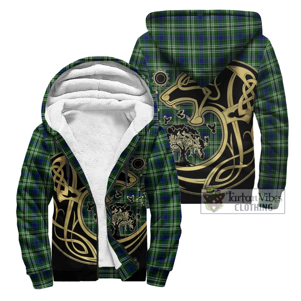 Blackadder Tartan Sherpa Hoodie with Family Crest Celtic Wolf Style