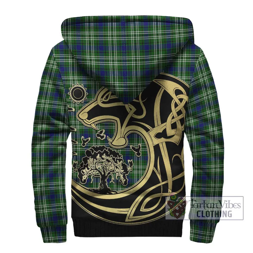 Blackadder Tartan Sherpa Hoodie with Family Crest Celtic Wolf Style