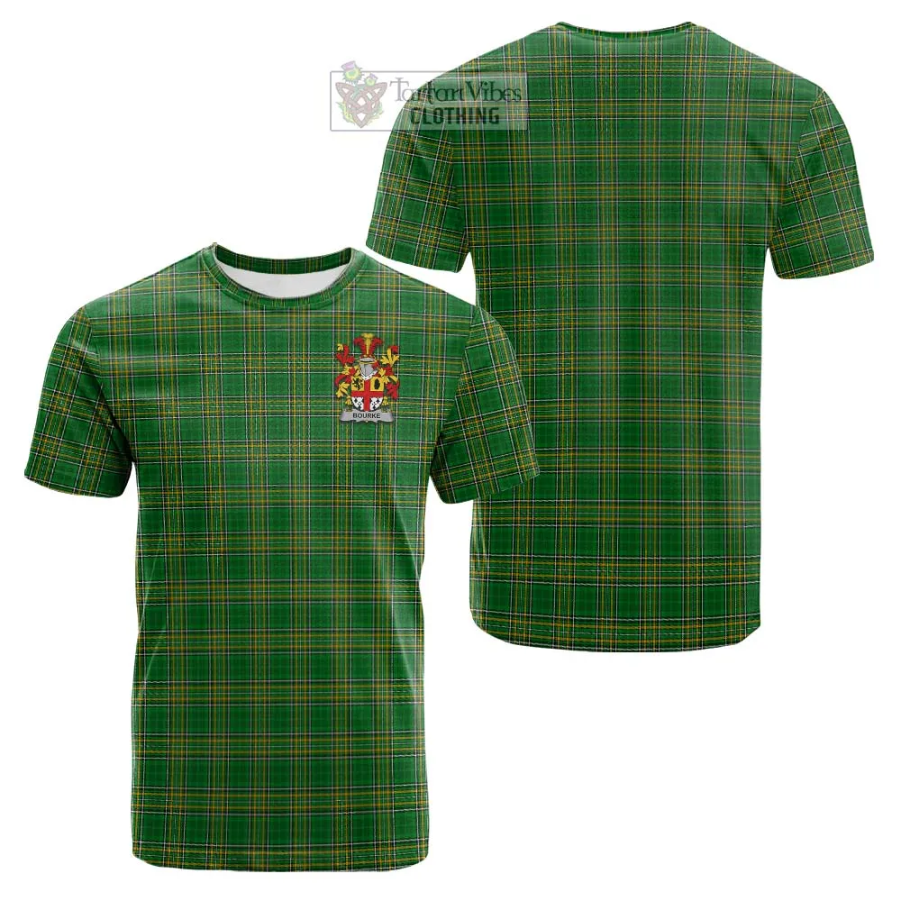 Bourke Irish Clan Tartan Cotton T-shirt with Coat of Arms