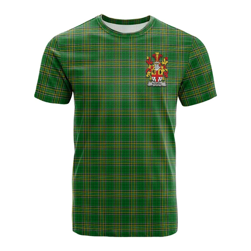 Bourke Irish Clan Tartan Cotton T-shirt with Coat of Arms