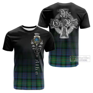 Bowie Ancient Tartan Cotton T-shirt Featuring Alba Gu Brath Family Crest Celtic Inspired