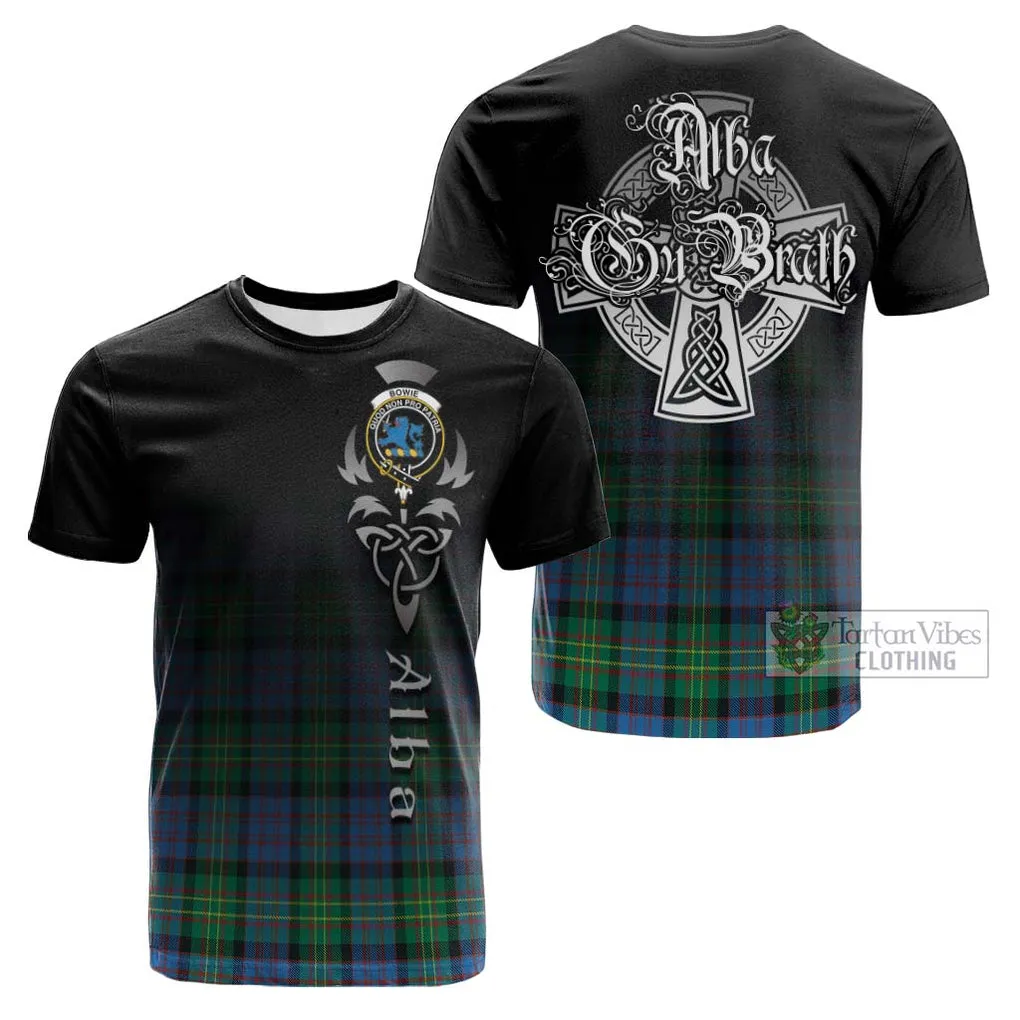 Bowie Ancient Tartan Cotton T-shirt Featuring Alba Gu Brath Family Crest Celtic Inspired