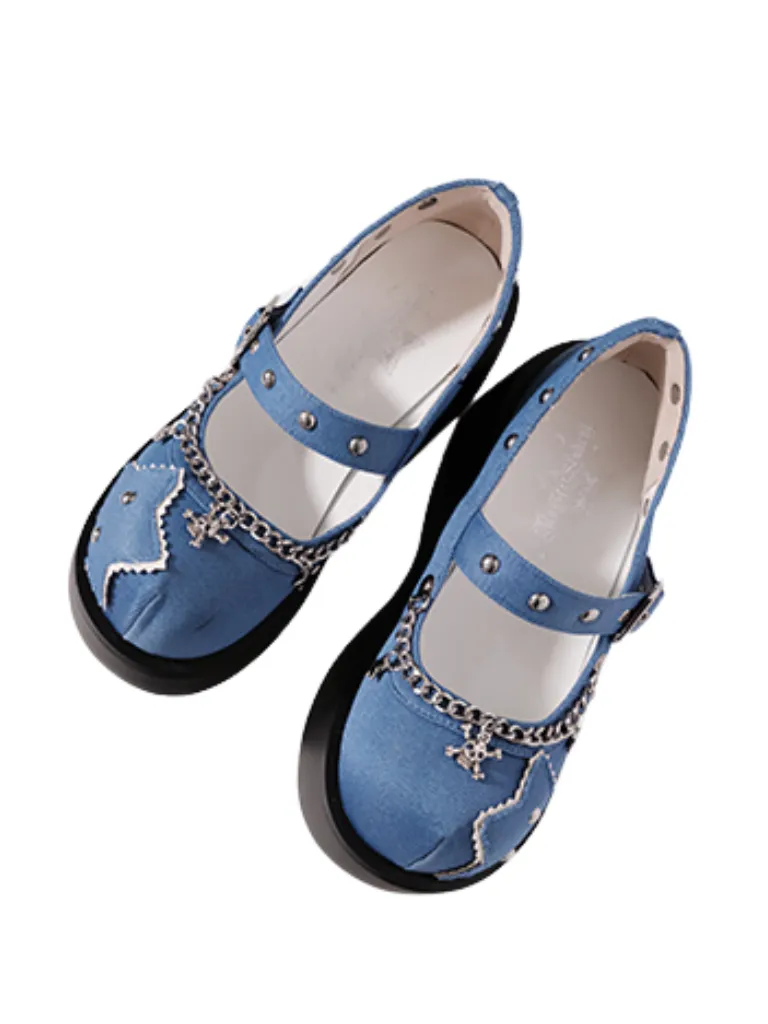 Buckle Star Toe Platform Denim One Punk Round Shoes