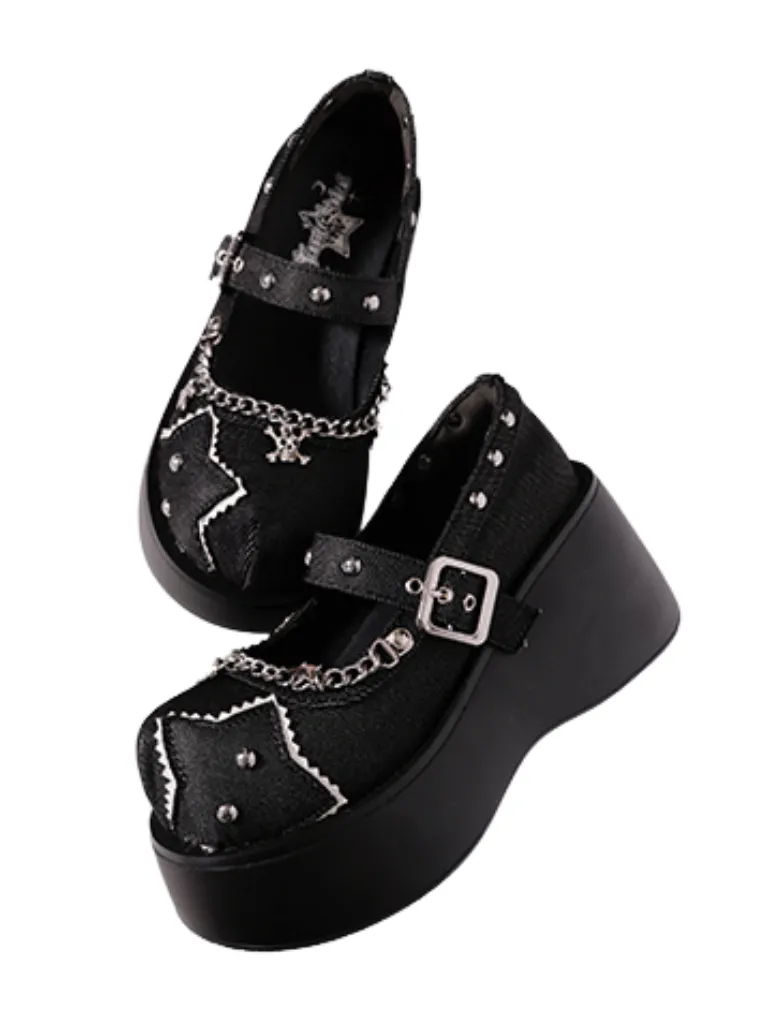 Buckle Star Toe Platform Denim One Punk Round Shoes