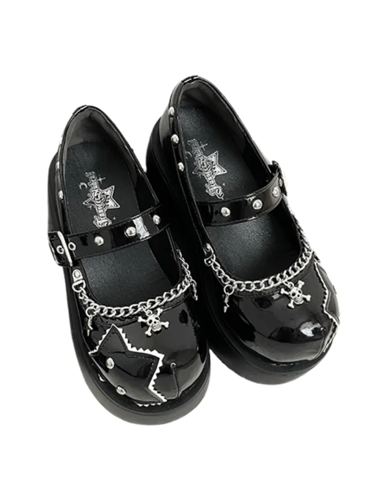 Buckle Star Toe Platform Denim One Punk Round Shoes