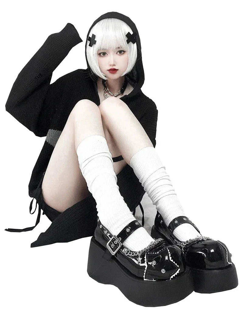 Buckle Star Toe Platform Denim One Punk Round Shoes