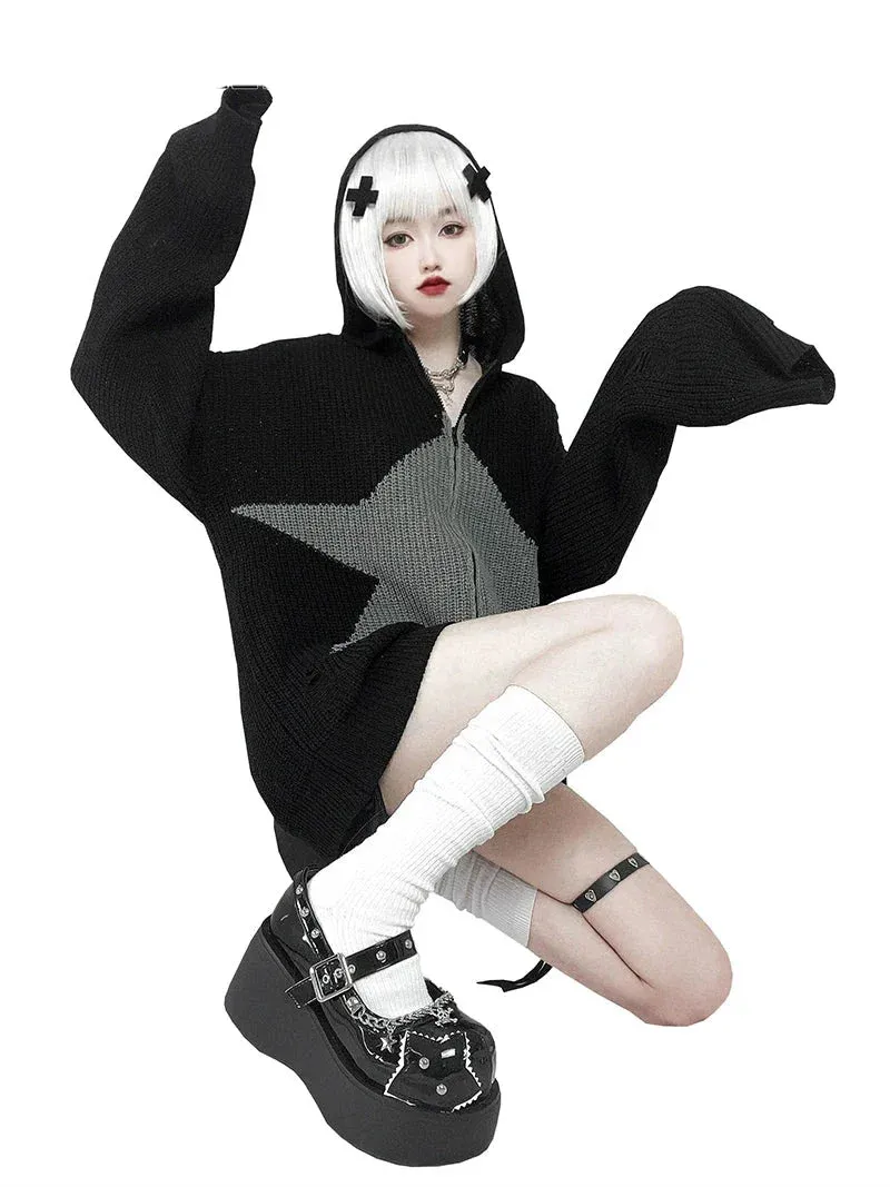 Buckle Star Toe Platform Denim One Punk Round Shoes