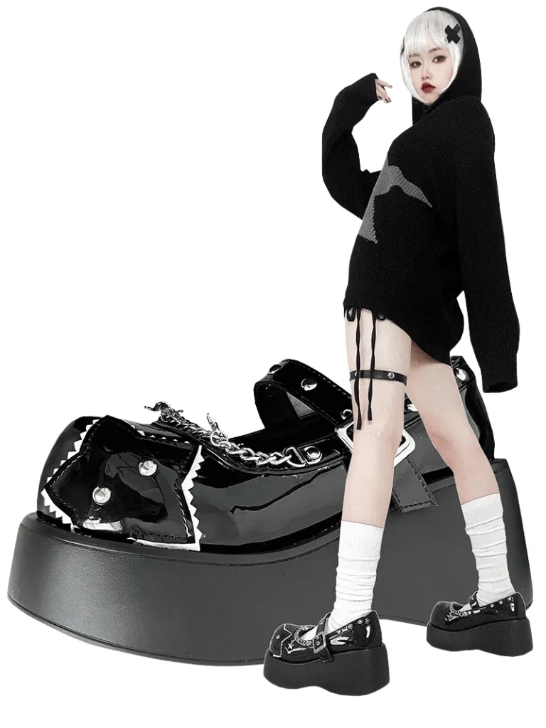 Buckle Star Toe Platform Denim One Punk Round Shoes