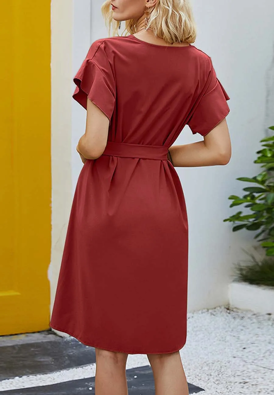 Button Down Ribbon Belt Dress