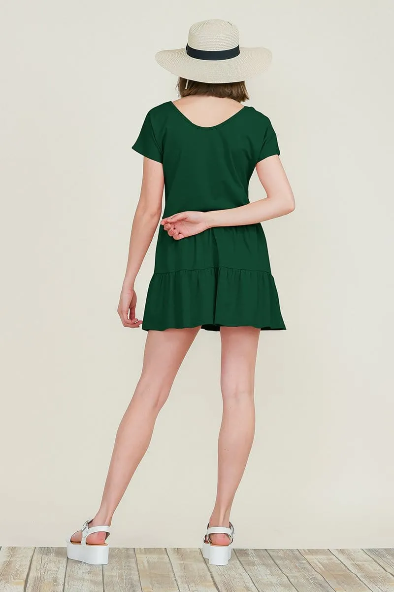 Casual Ruffle layred Babydoll V Neck Loose Mini Cotton Dress by RolyPoly Apparel