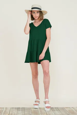 Casual Ruffle layred Babydoll V Neck Loose Mini Cotton Dress by RolyPoly Apparel