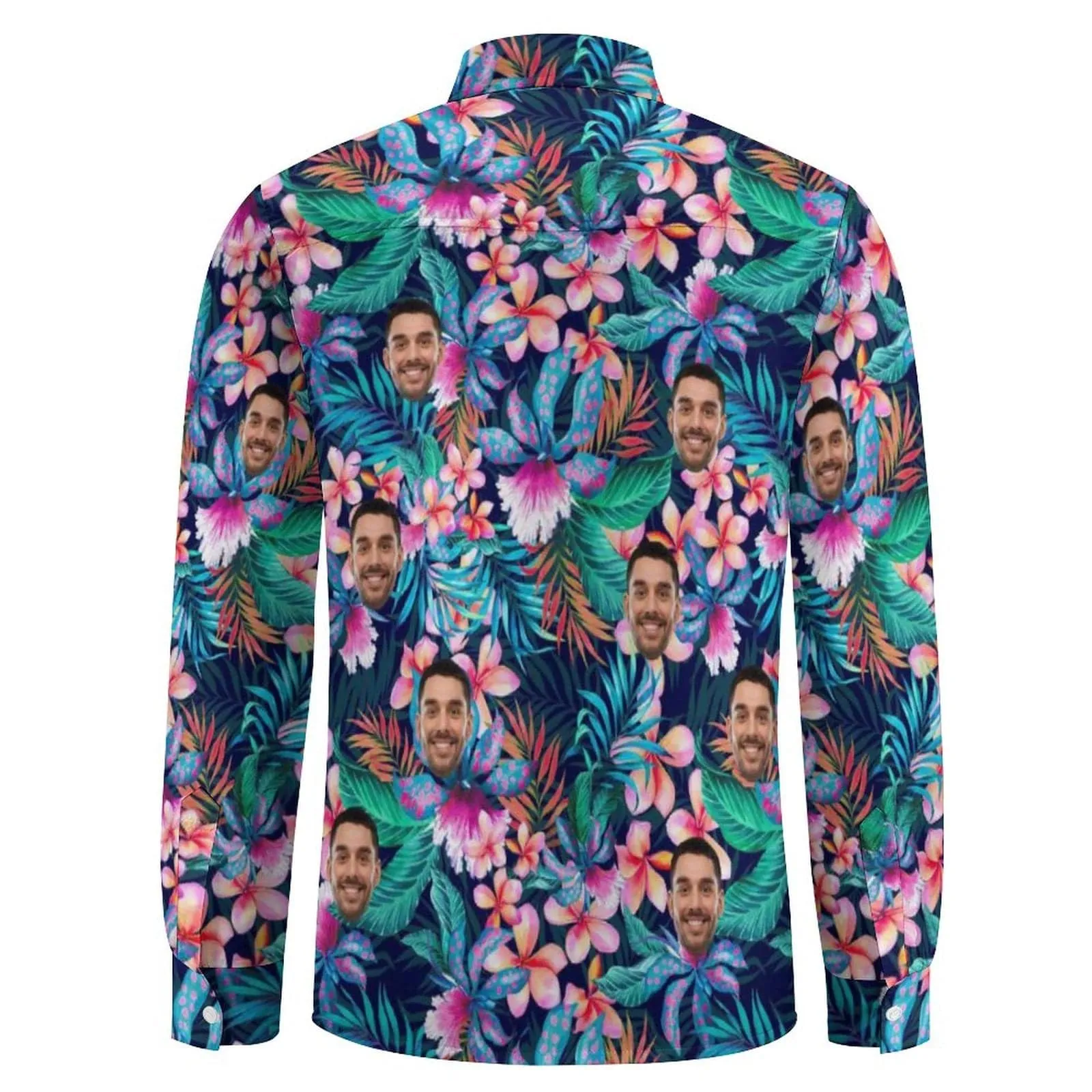 Custom Face Flower Tropical Printing Personalized Shirts Personalise Photo Long Sleeve Shirt Put Your Face on Custom Shirt