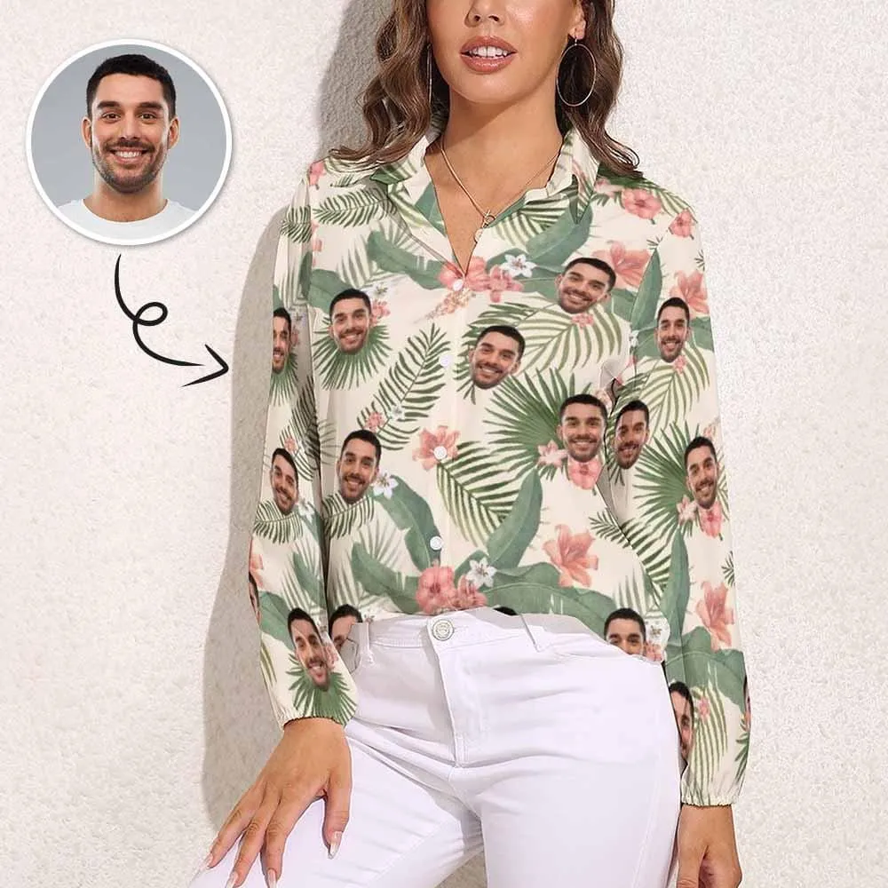 Custom Face Pink Flower Tropical Printing Personalized Shirts Face Long Sleeve Shirt Personalized Shirt Design Your Own Shirt