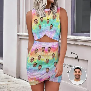 Custom Face Rainbow Slim wrap hip skirt Personalized Women's Dress Short Skirt
