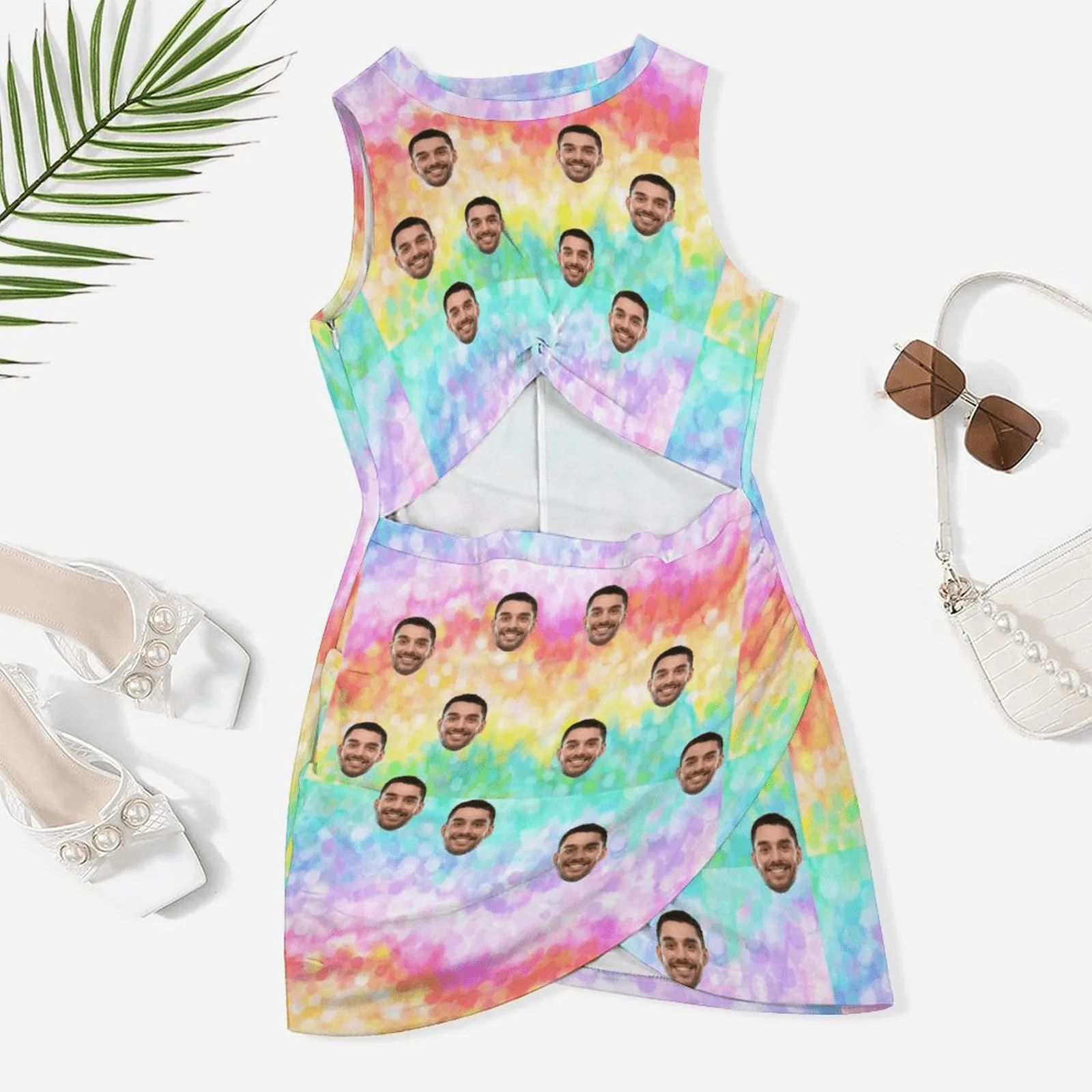 Custom Face Rainbow Slim wrap hip skirt Personalized Women's Dress Short Skirt