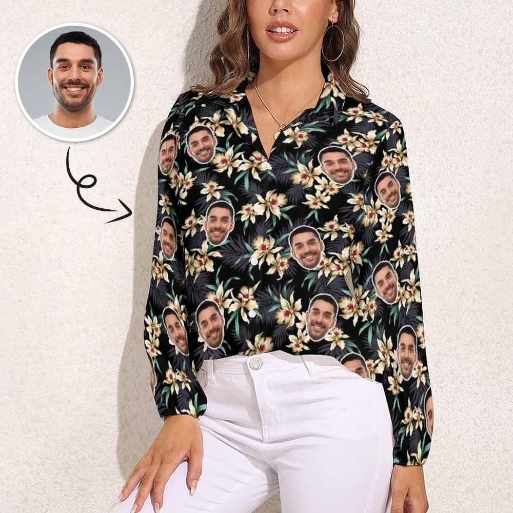 Custom Face Yellow Flower Customizable Shirts Personalized Button Down Long Sleeve Shirt Made for You Custom Shirt