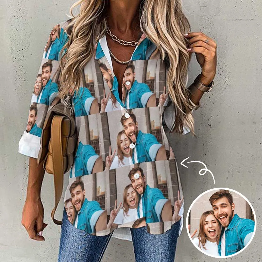 Custom Photo Warm Family Men's Long Sleeve Shirt Design Your Own Shirt Photo Shirt Birthday Gift for Husband or Boyfriend