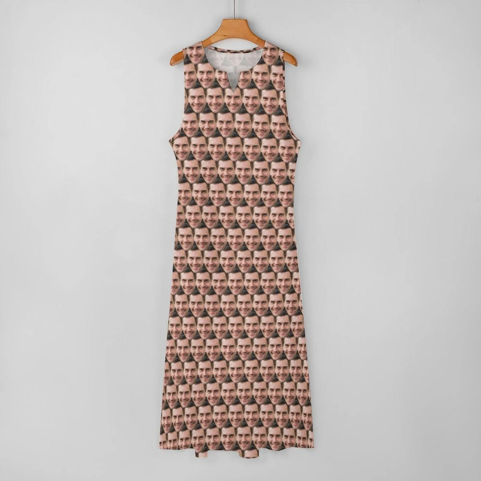 Custom Seamless Face Sleeveless Summer Dress with Pocket Personalized Women's Long Dress