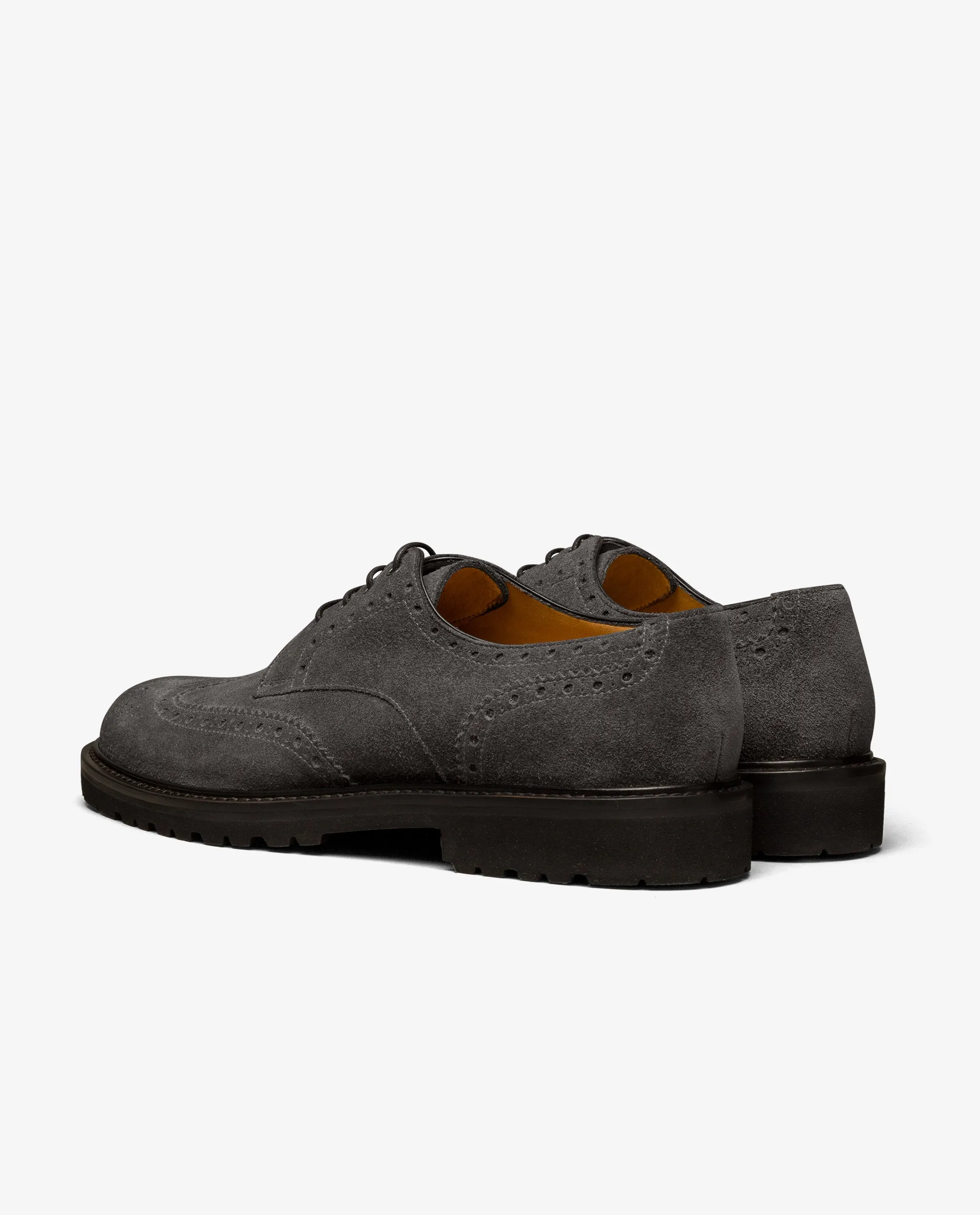 Dark Grey Suede Lightweight Vibram Brogue Derbies