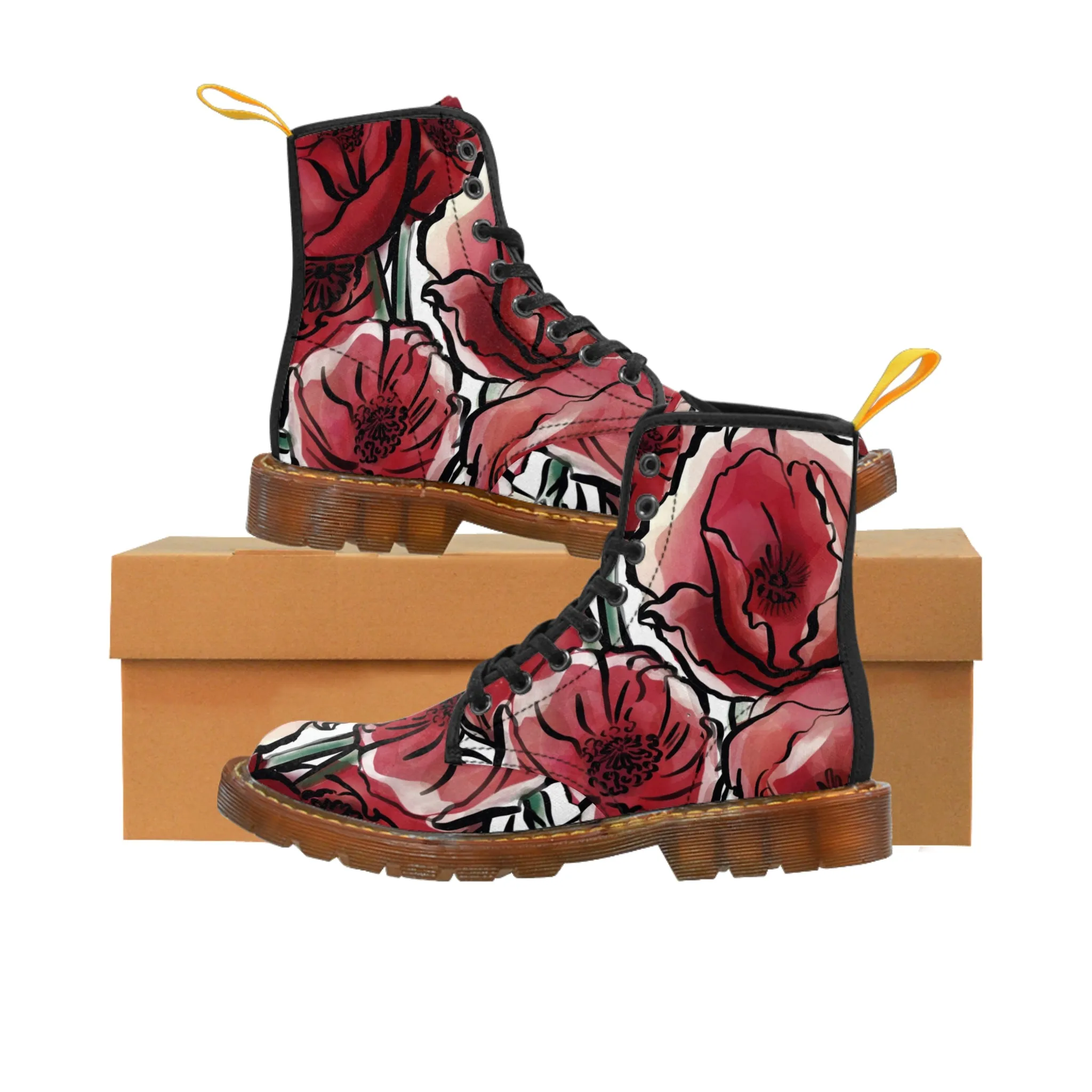 DARK RED LAVISH BLOSSOMS Women's Canvas Boots