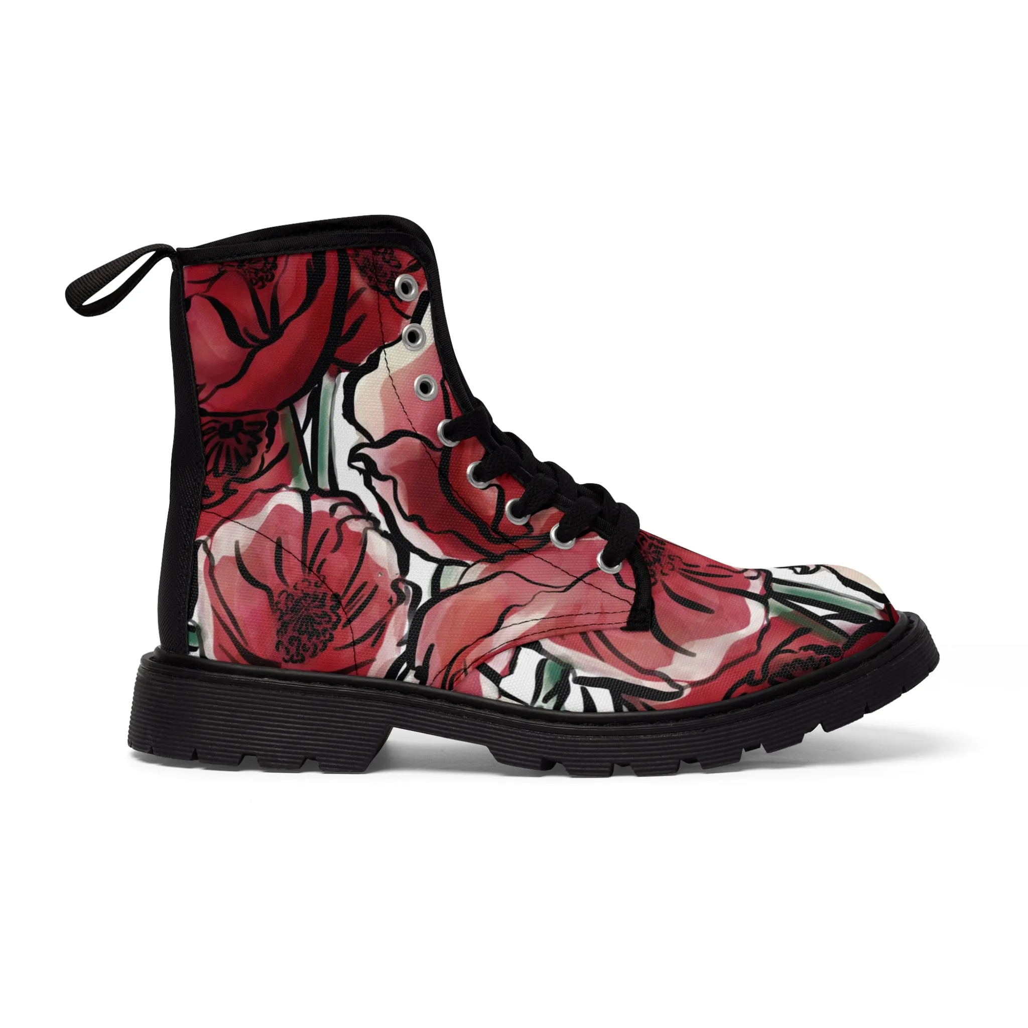 DARK RED LAVISH BLOSSOMS Women's Canvas Boots