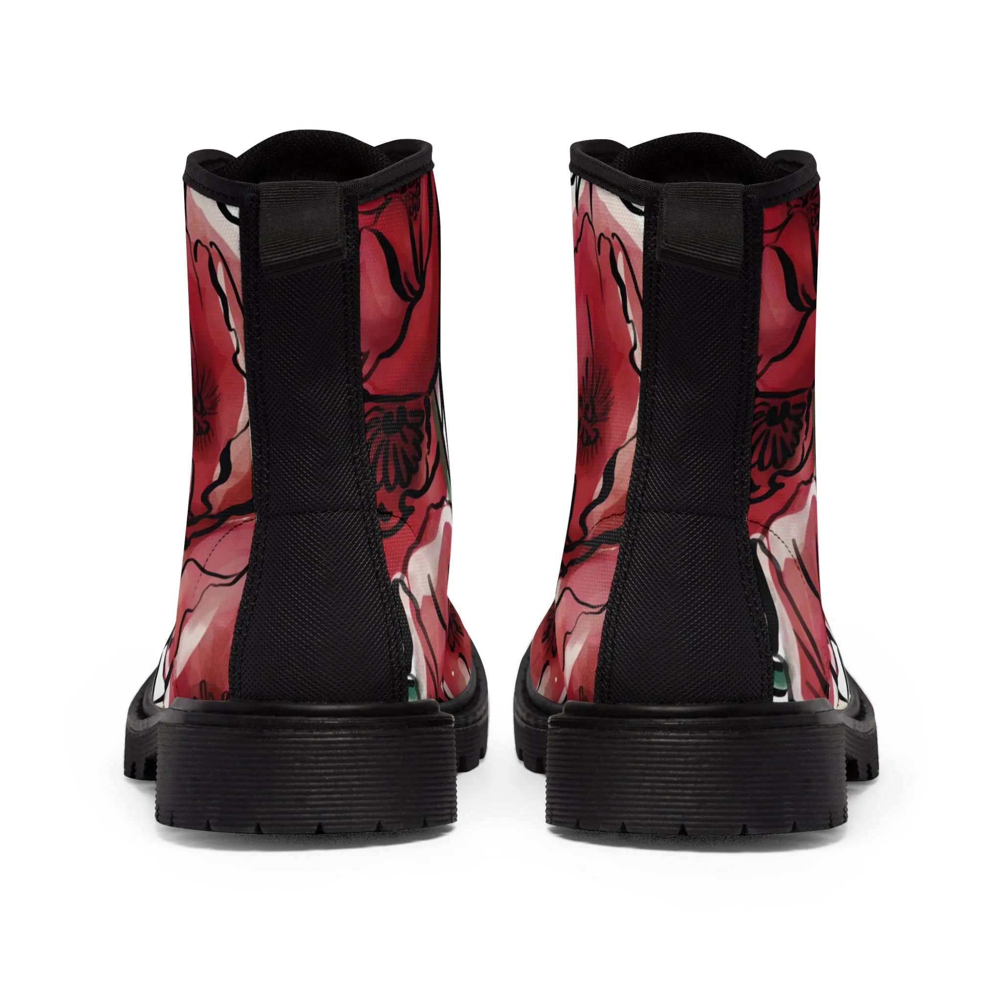 DARK RED LAVISH BLOSSOMS Women's Canvas Boots