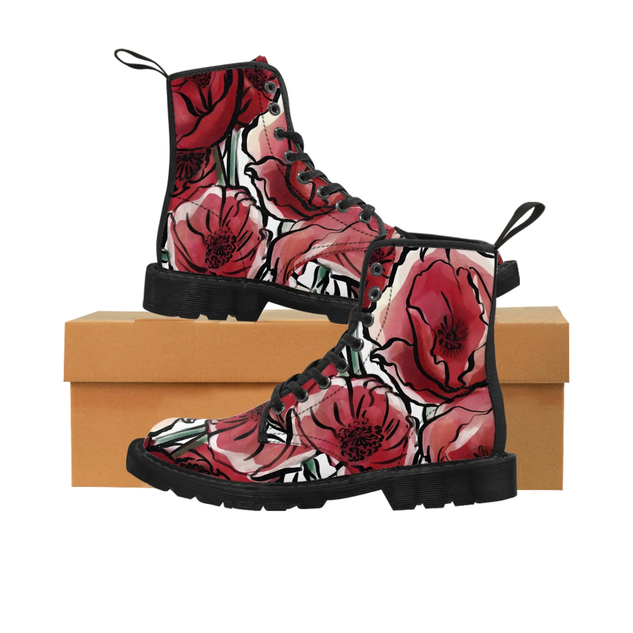 DARK RED LAVISH BLOSSOMS Women's Canvas Boots