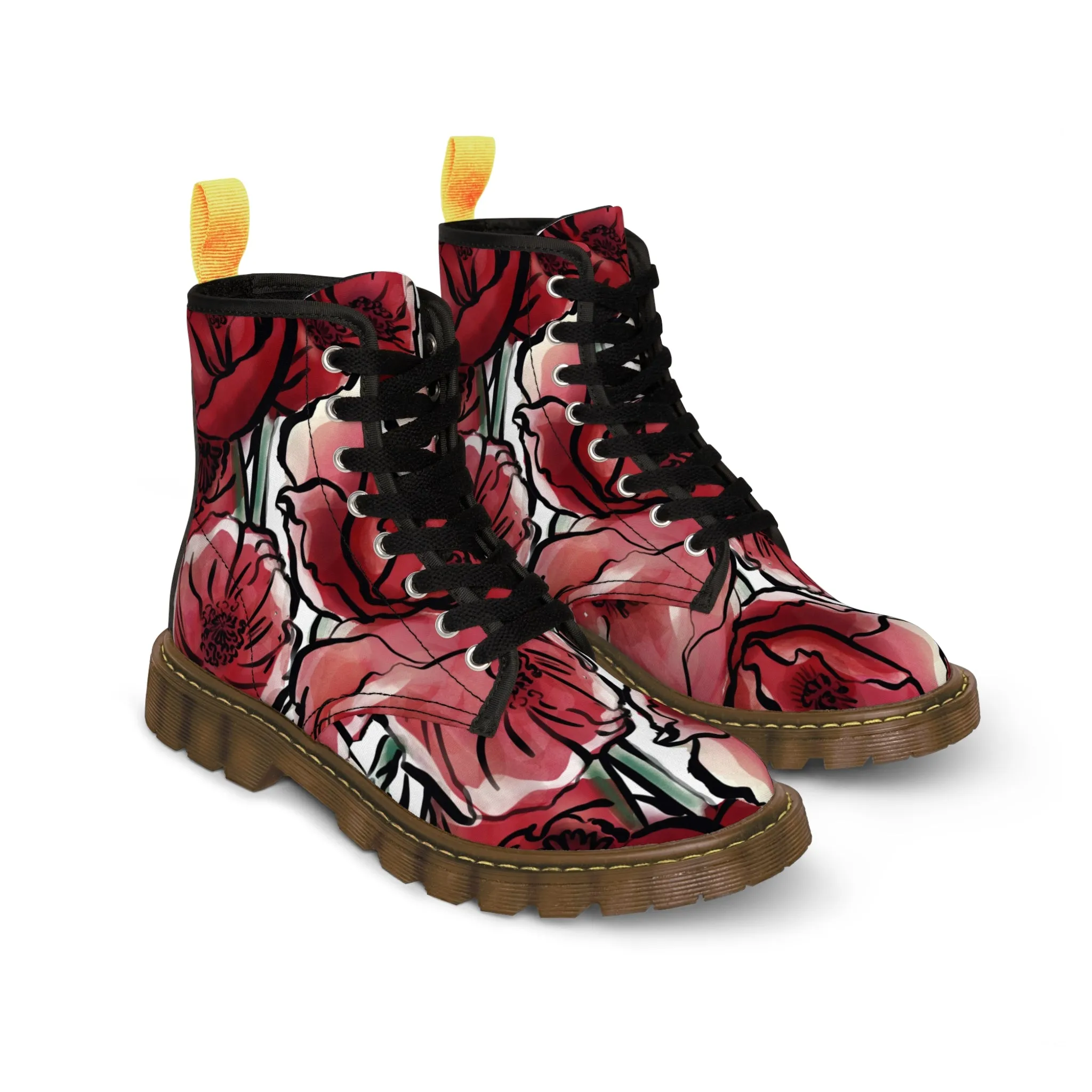 DARK RED LAVISH BLOSSOMS Women's Canvas Boots