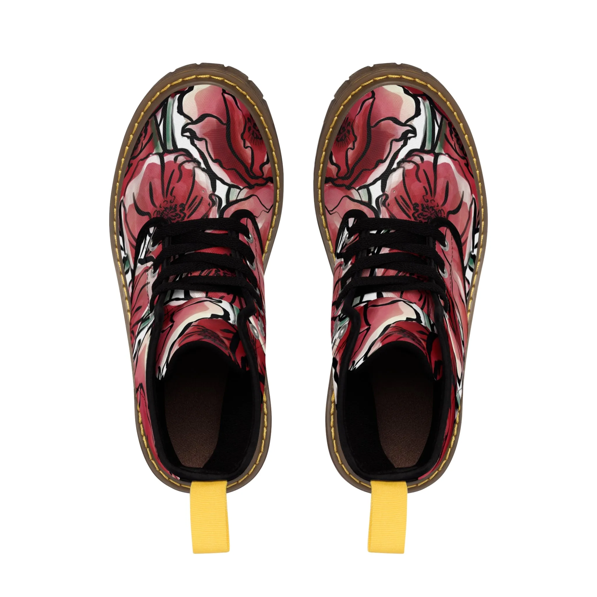 DARK RED LAVISH BLOSSOMS Women's Canvas Boots