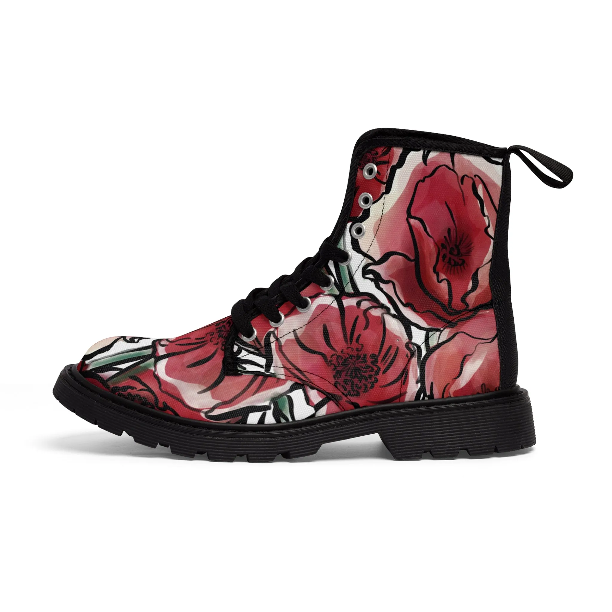 DARK RED LAVISH BLOSSOMS Women's Canvas Boots