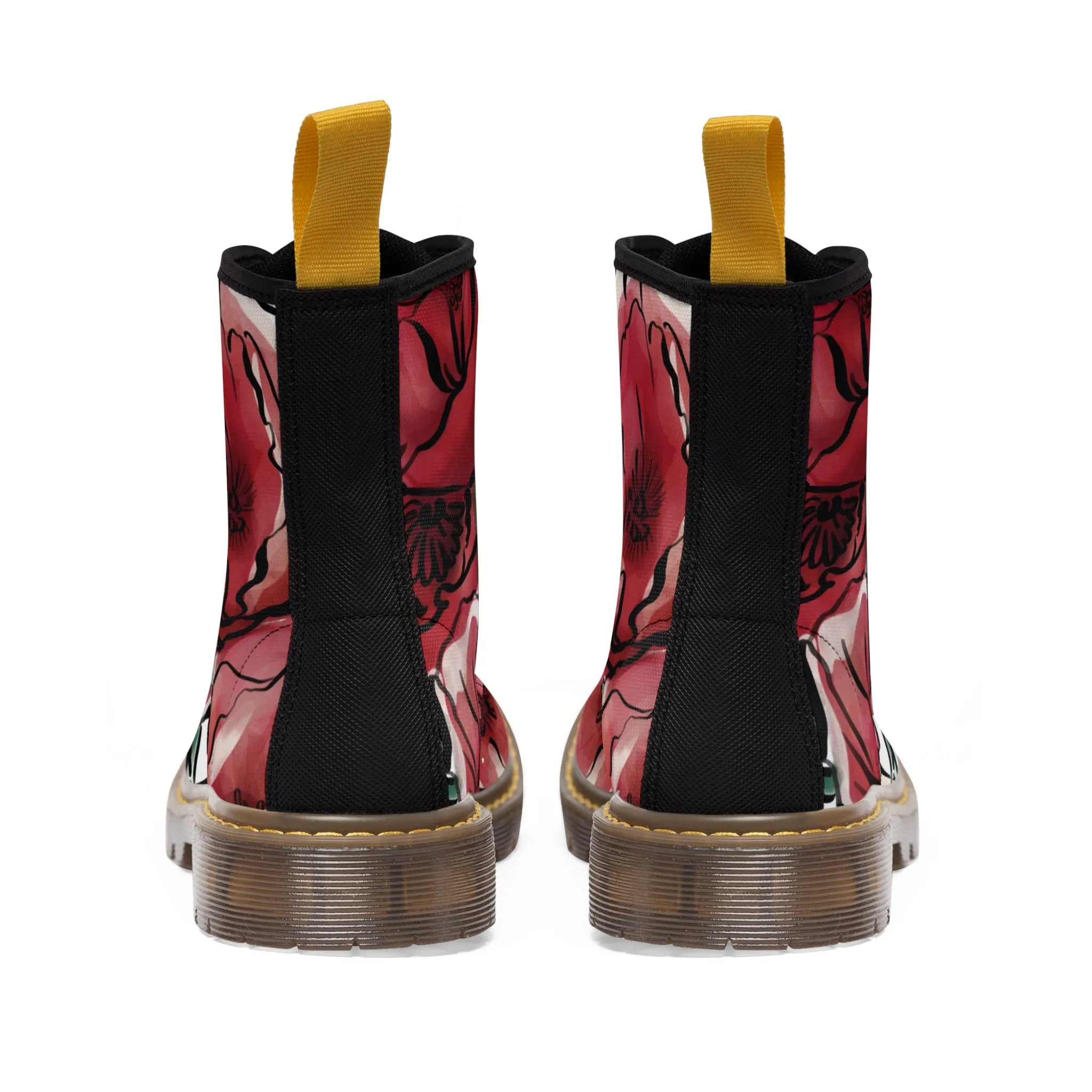 DARK RED LAVISH BLOSSOMS Women's Canvas Boots