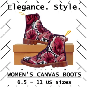 DARK RED LAVISH BLOSSOMS Women's Canvas Boots