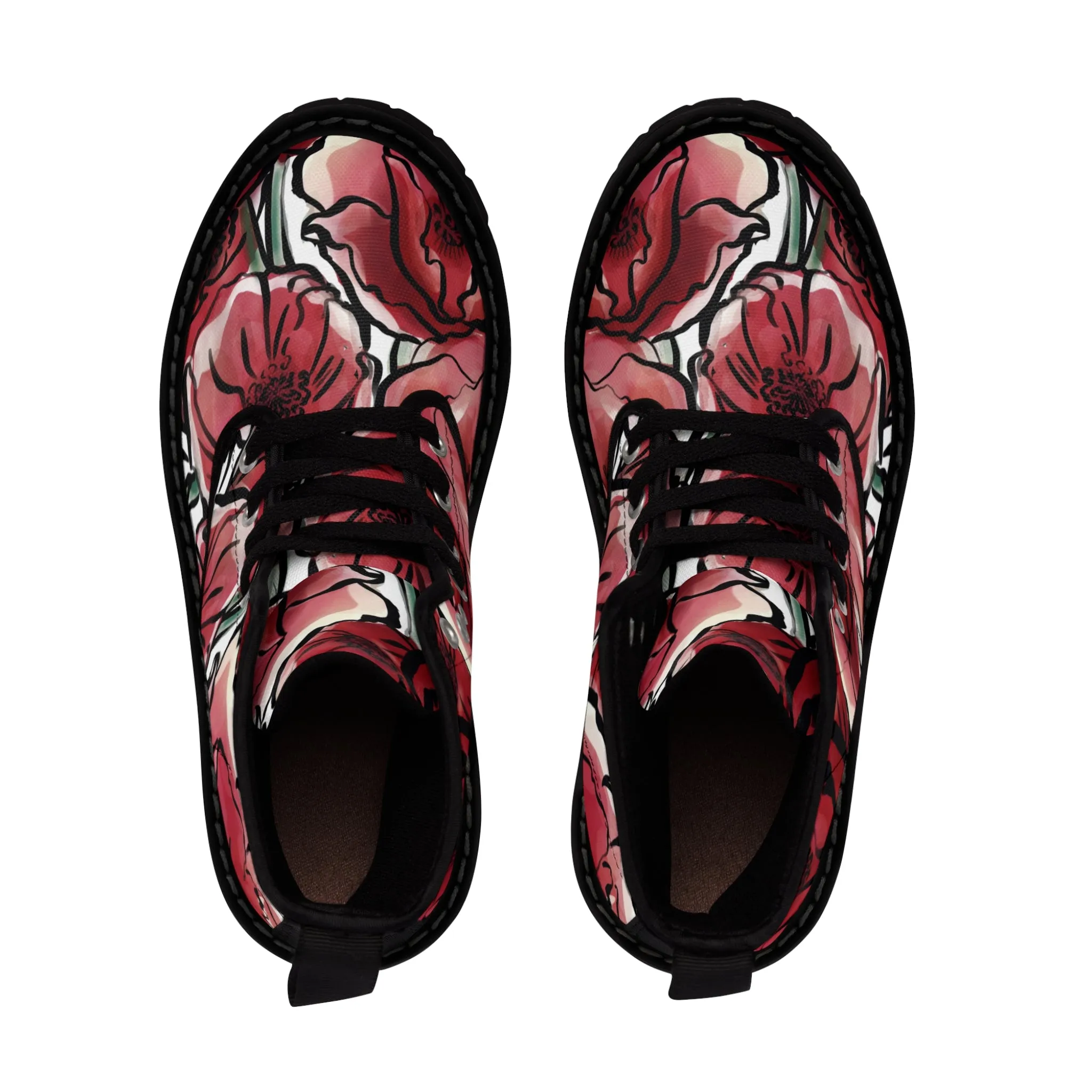 DARK RED LAVISH BLOSSOMS Women's Canvas Boots