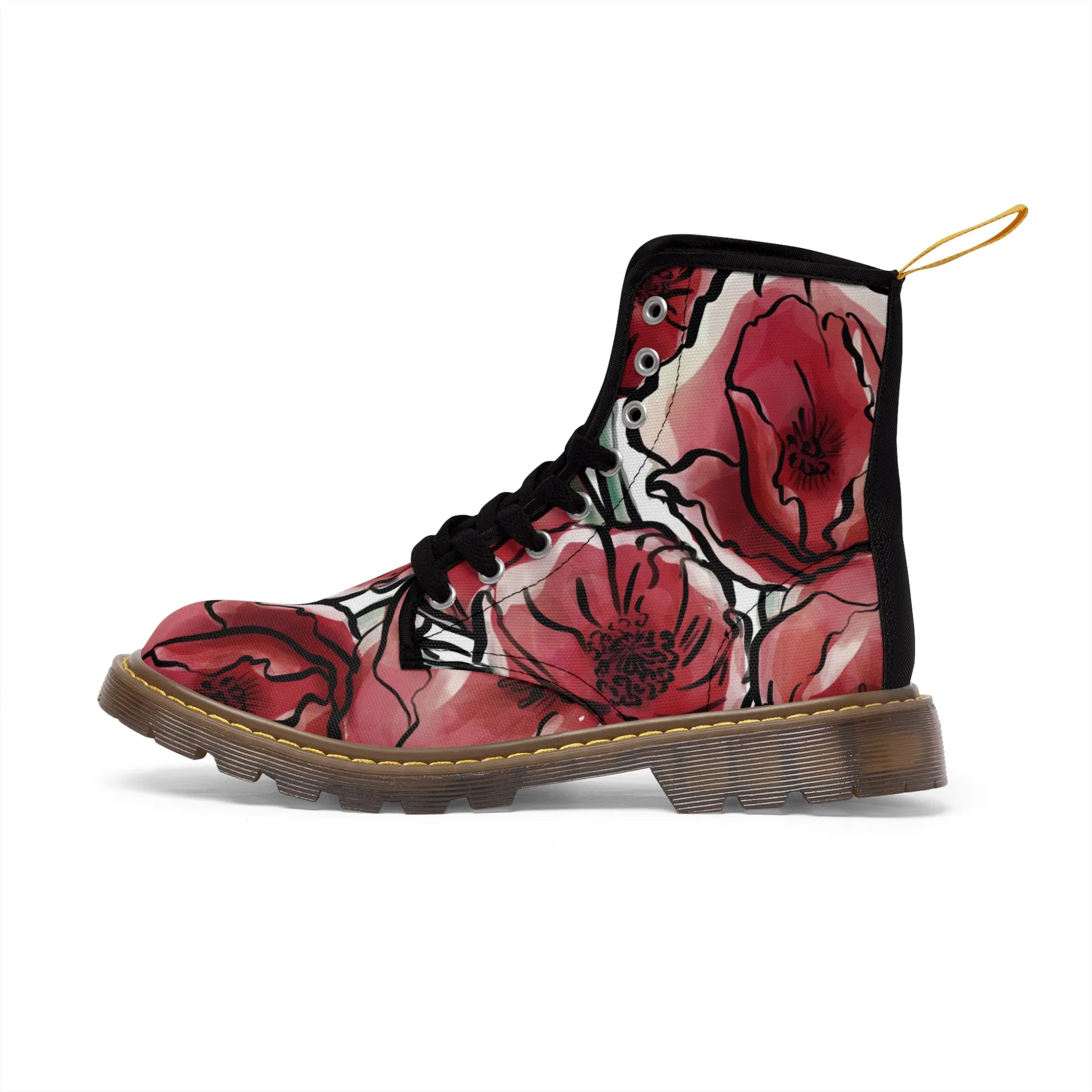 DARK RED LAVISH BLOSSOMS Women's Canvas Boots