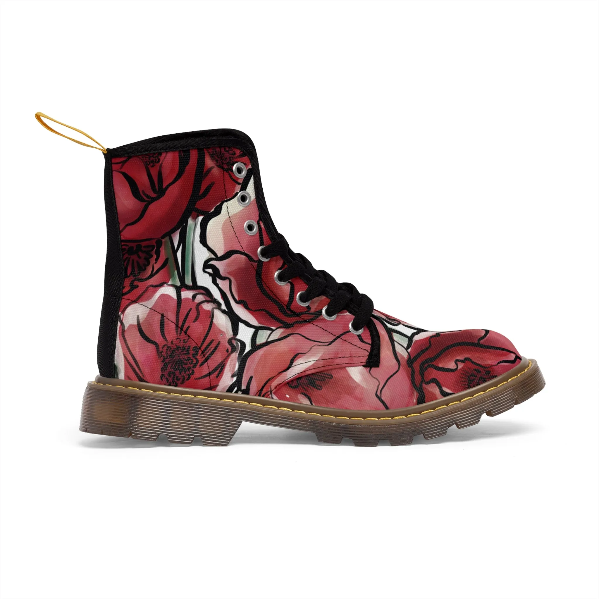 DARK RED LAVISH BLOSSOMS Women's Canvas Boots