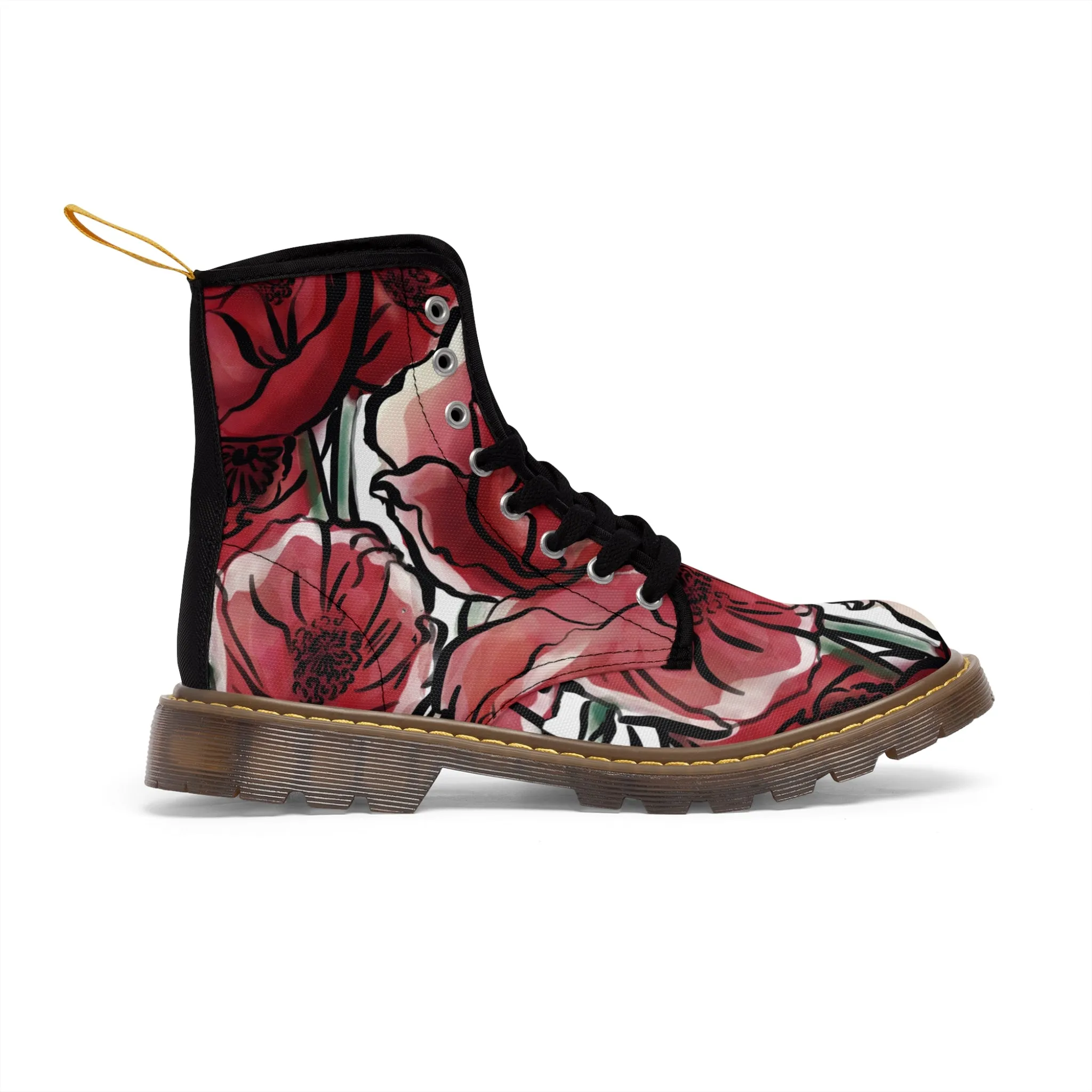 DARK RED LAVISH BLOSSOMS Women's Canvas Boots
