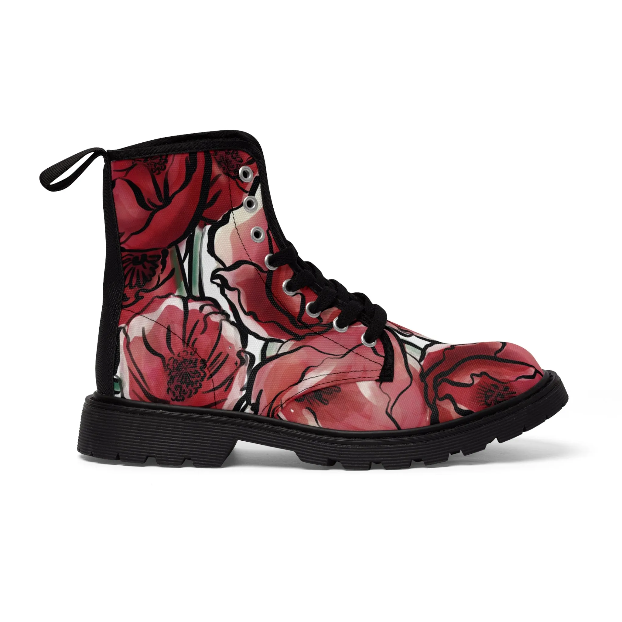 DARK RED LAVISH BLOSSOMS Women's Canvas Boots