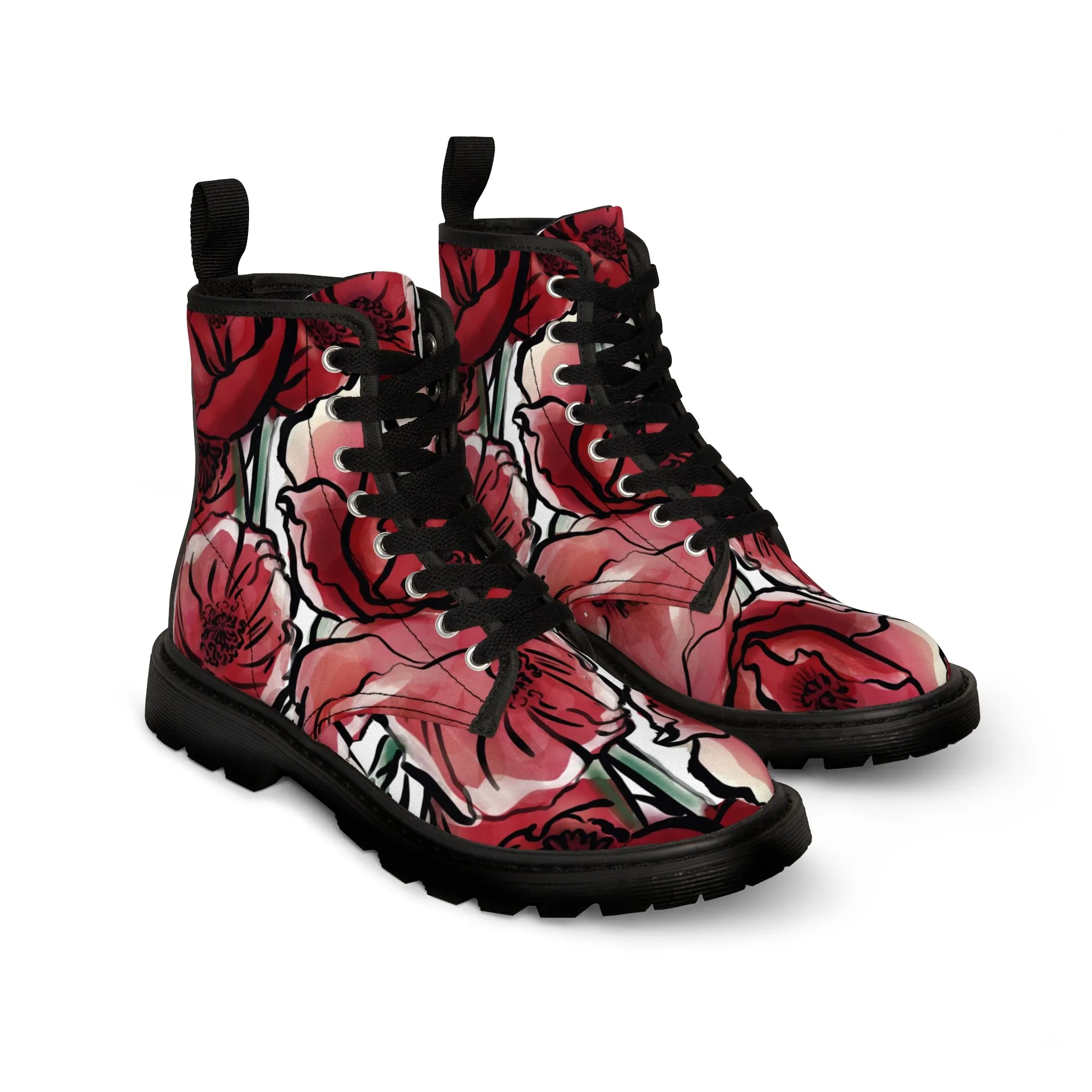 DARK RED LAVISH BLOSSOMS Women's Canvas Boots