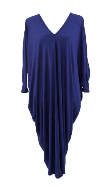 Deep Back Cut Out 3/4 Sleeve Blue Cocoon Style Dress
